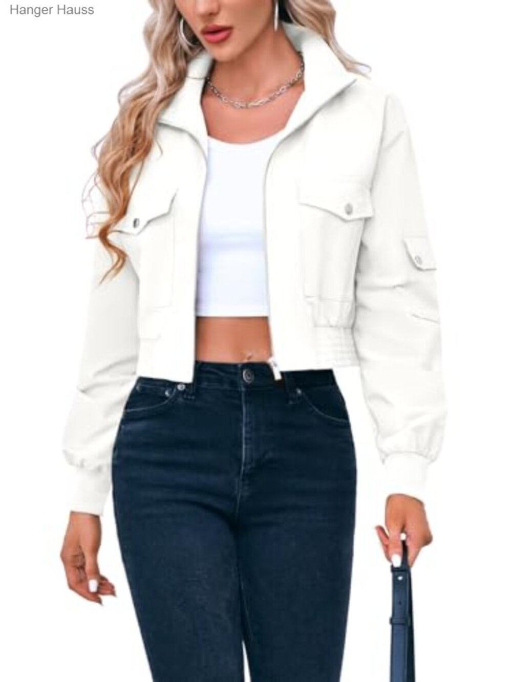Women's Cropped Bomber Jacket Lightweight Zip Up Casual Short Coat